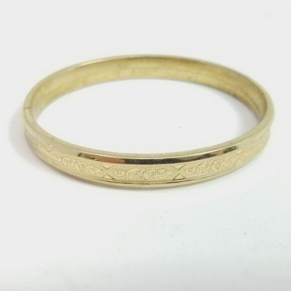 Vintage Gold Tone Bangle Bracelet with Scroll Leaf Pattern, Made in West Germany - Picture 1 of 8